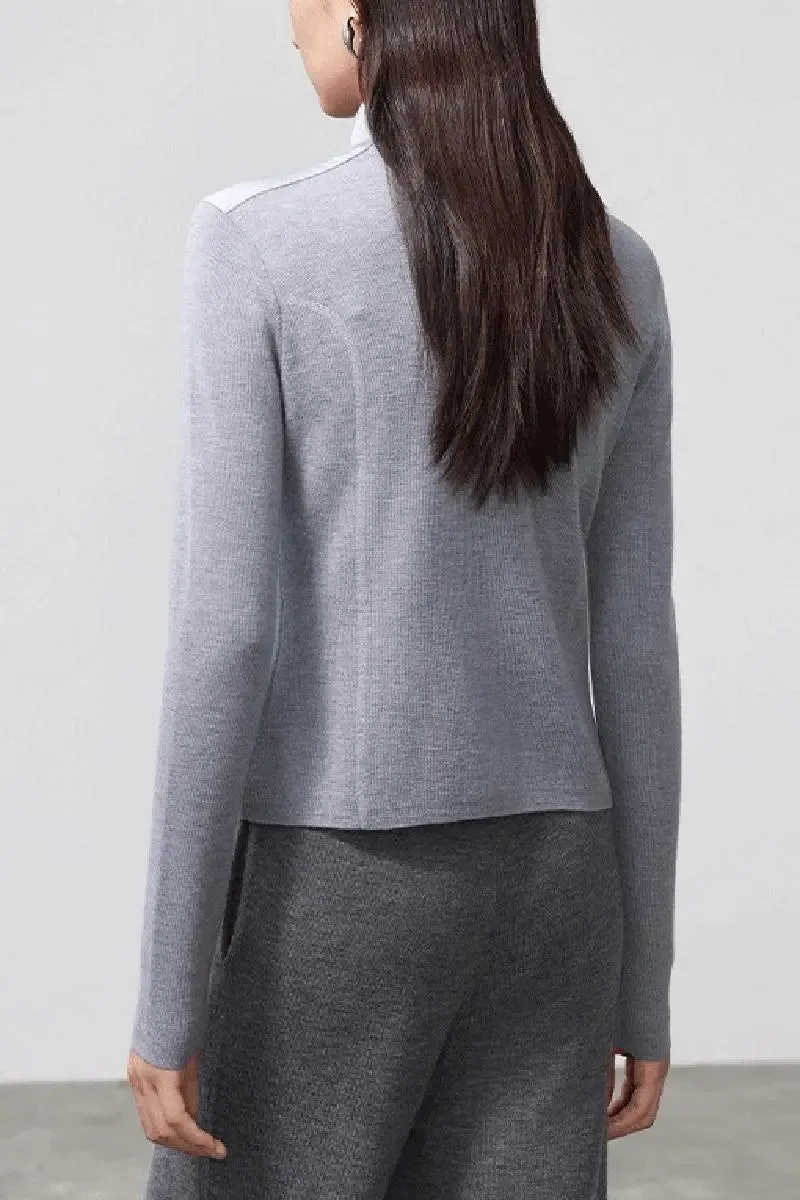 100 Merino Wool Double Zipper Stand Collar Cardigan