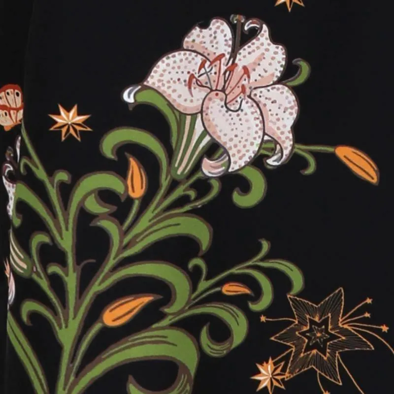 100% Mulberry Silk Kimono Robe Floral Printed Long Silk Robe