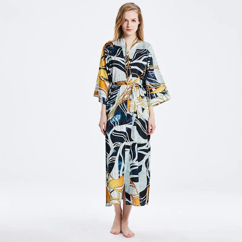 100% Mulberry Silk Kimono Robe Grey Elegant Long Silk Robe