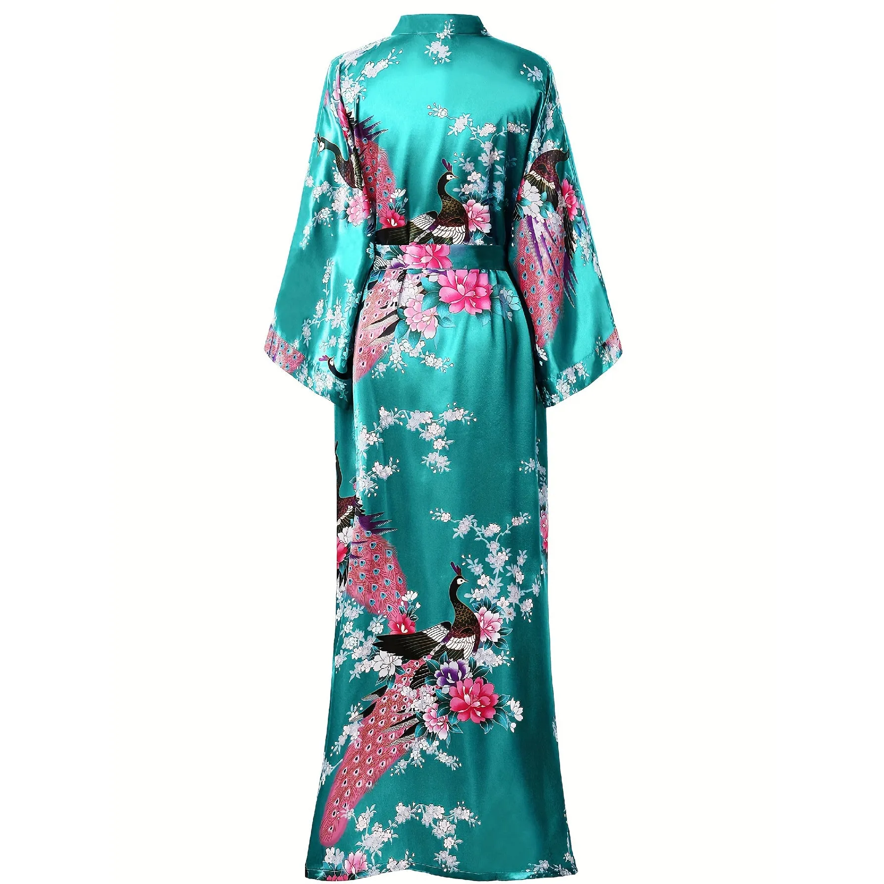 100% Mulberry Womens Silk Kimono Robe Peacock Long Silk Robe