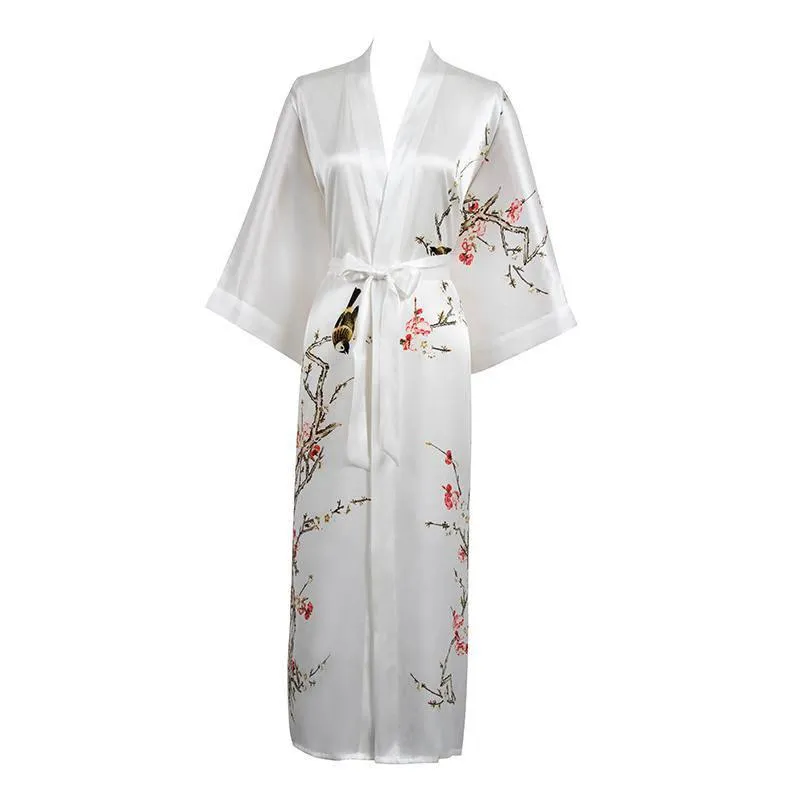 19 Momme Womens Silk Kimono Robe Long Sleeves Silk Printed kimono Robe Silk Sleepwear Bathrobe