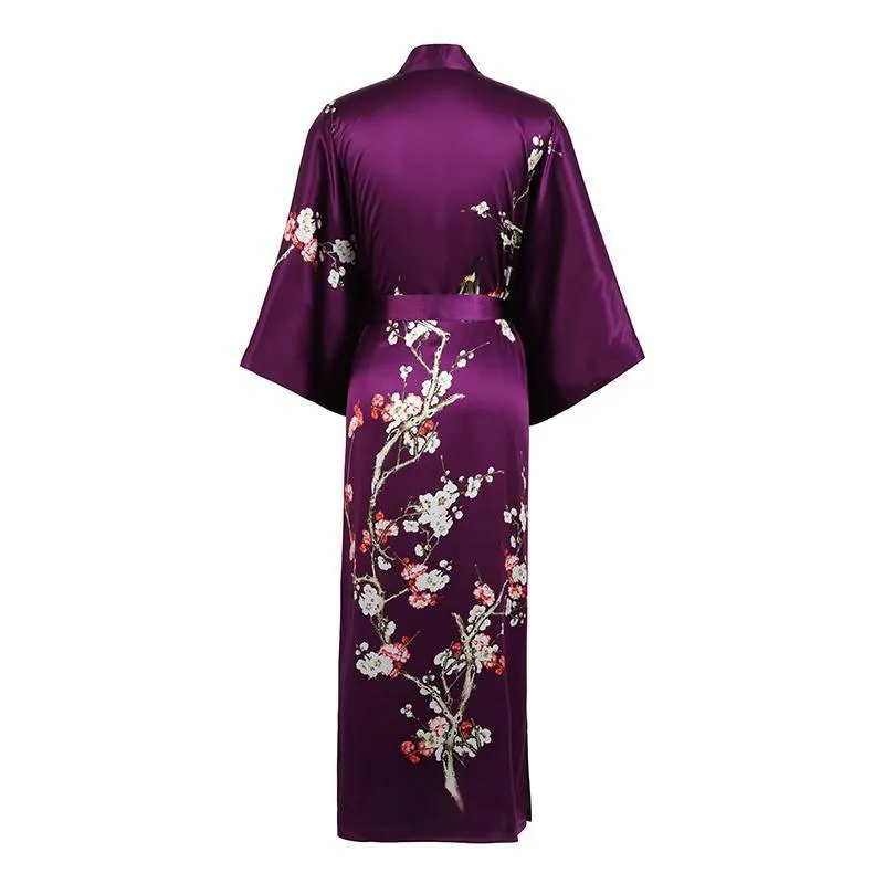 19 Momme Womens Silk Kimono Robe Long Sleeves Silk Printed kimono Robe Silk Sleepwear Bathrobe