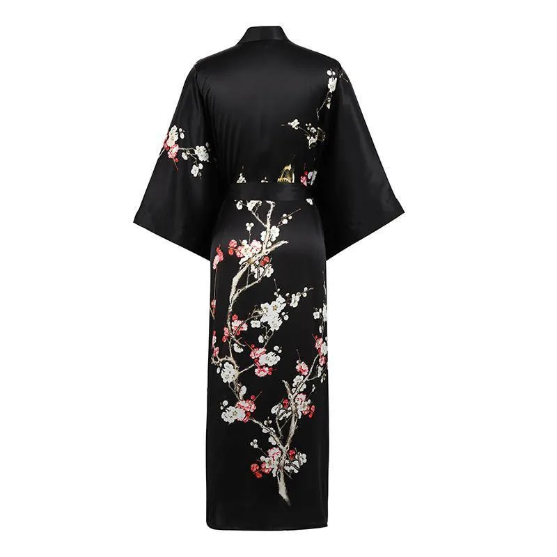 19 Momme Womens Silk Kimono Robe Long Sleeves Silk Printed kimono Robe Silk Sleepwear Bathrobe