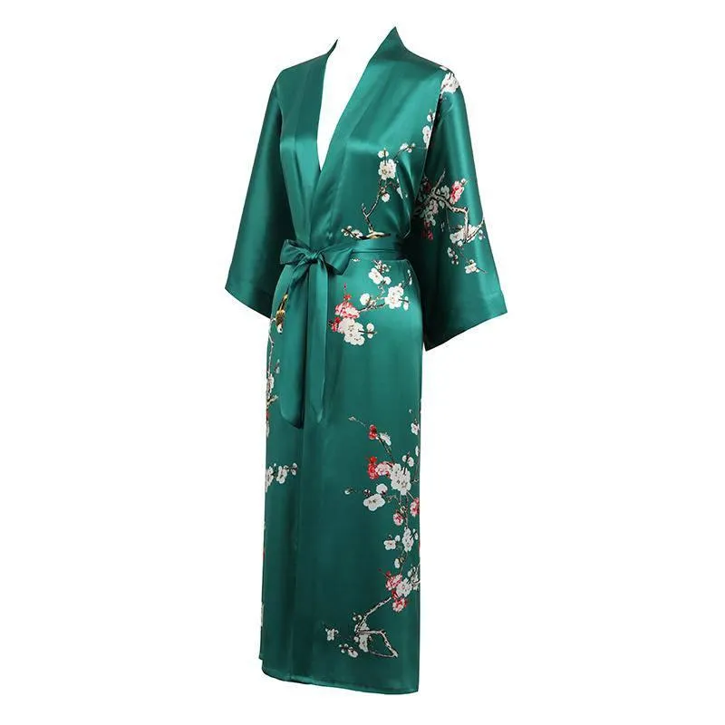 19 Momme Womens Silk Kimono Robe Long Sleeves Silk Printed kimono Robe Silk Sleepwear Bathrobe