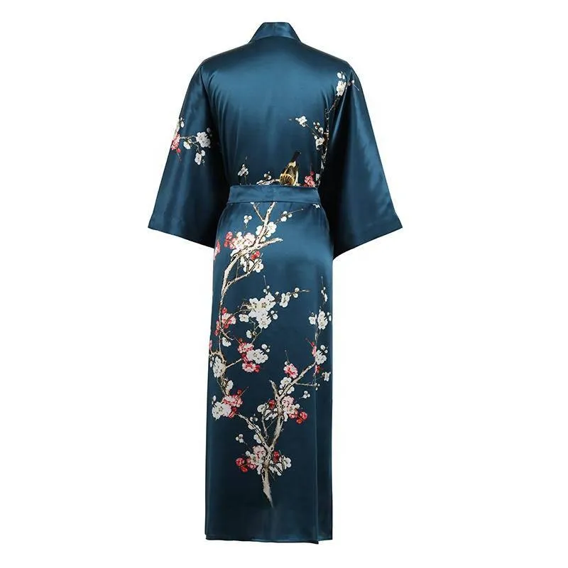 19 Momme Womens Silk Kimono Robe Long Sleeves Silk Printed kimono Robe Silk Sleepwear Bathrobe