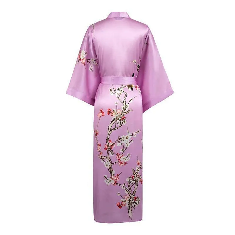 19 Momme Womens Silk Kimono Robe Long Sleeves Silk Printed kimono Robe Silk Sleepwear Bathrobe