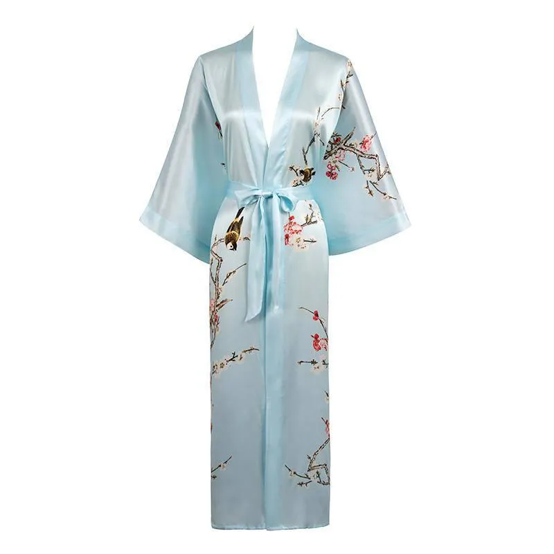 19 Momme Womens Silk Kimono Robe Long Sleeves Silk Printed kimono Robe Silk Sleepwear Bathrobe