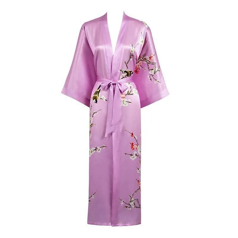 19 Momme Womens Silk Kimono Robe Long Sleeves Silk Printed kimono Robe Silk Sleepwear Bathrobe