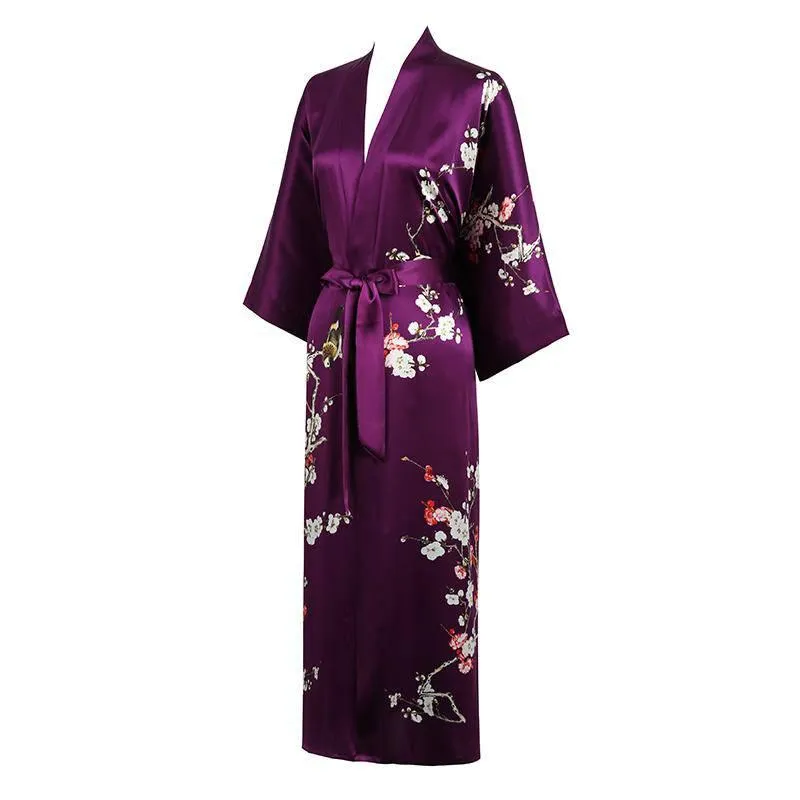 19 Momme Womens Silk Kimono Robe Long Sleeves Silk Printed kimono Robe Silk Sleepwear Bathrobe