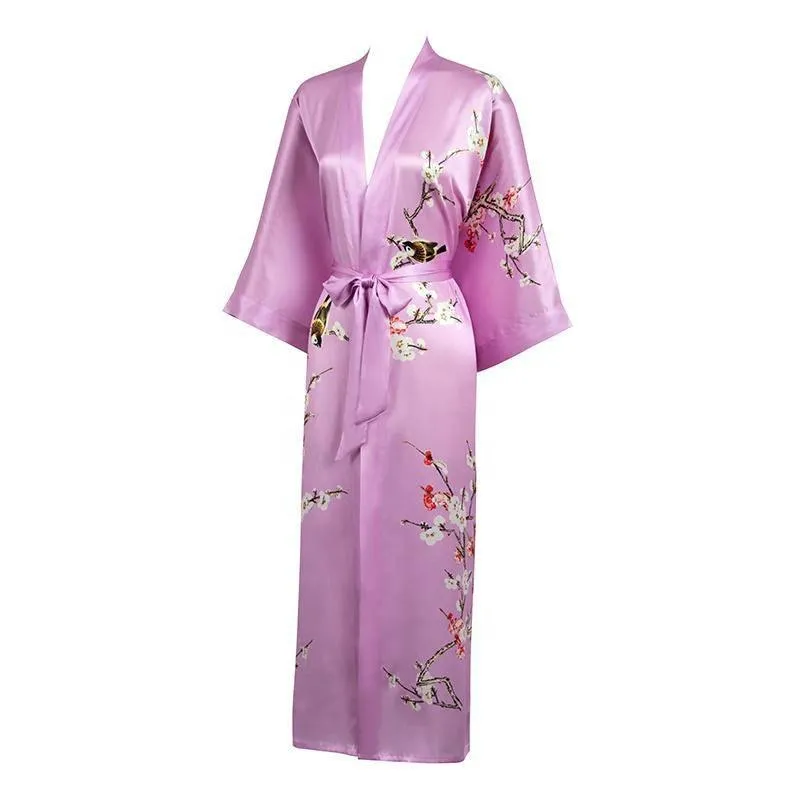 19 Momme Womens Silk Kimono Robe Long Sleeves Silk Printed kimono Robe Silk Sleepwear Bathrobe