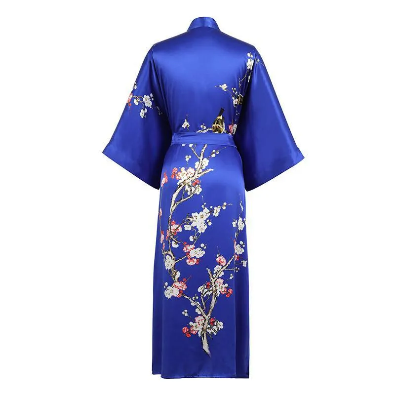 19 Momme Womens Silk Kimono Robe Long Sleeves Silk Printed kimono Robe Silk Sleepwear Bathrobe