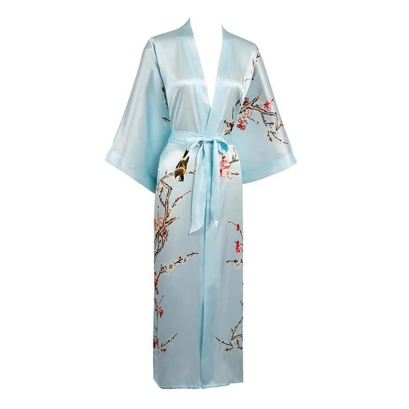 19 Momme Womens Silk Kimono Robe Long Sleeves Silk Printed kimono Robe Silk Sleepwear Bathrobe