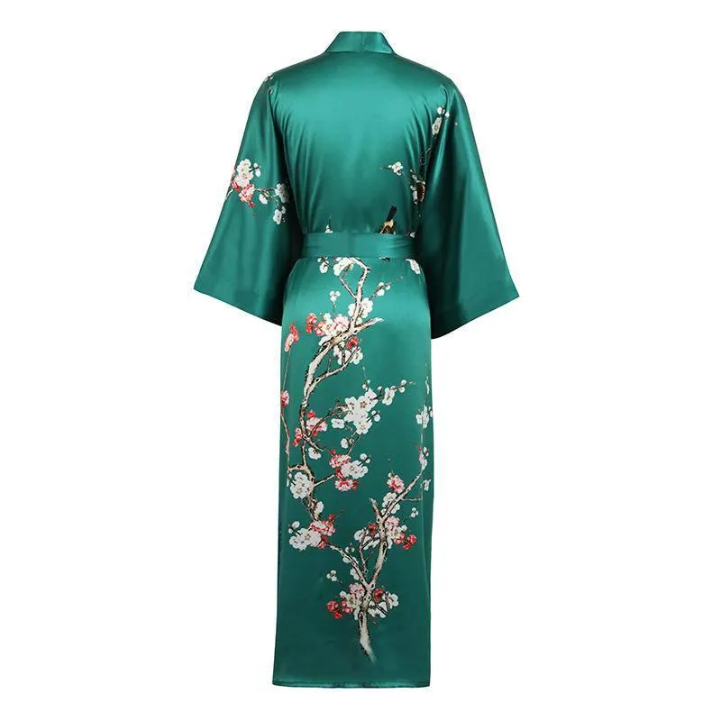 19 Momme Womens Silk Kimono Robe Long Sleeves Silk Printed kimono Robe Silk Sleepwear Bathrobe