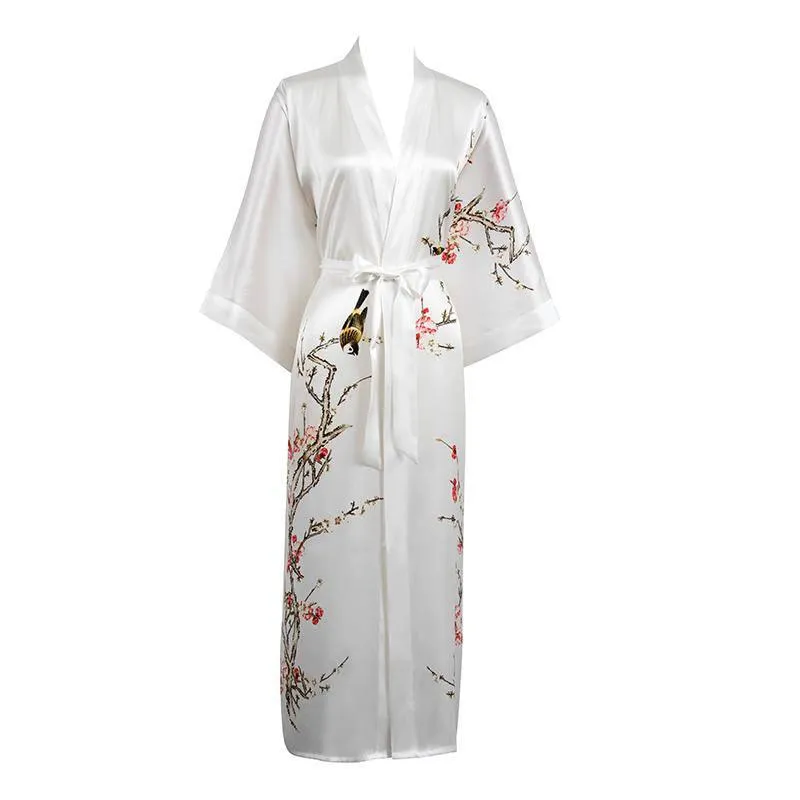 19 Momme Womens Silk Kimono Robe Long Sleeves Silk Printed kimono Robe Silk Sleepwear Bathrobe