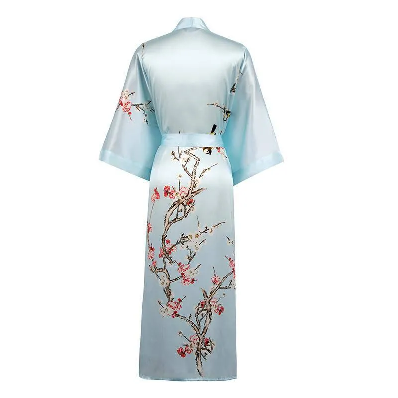 19 Momme Womens Silk Kimono Robe Long Sleeves Silk Printed kimono Robe Silk Sleepwear Bathrobe