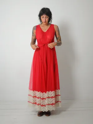 1960's Red Lace Slip Dress