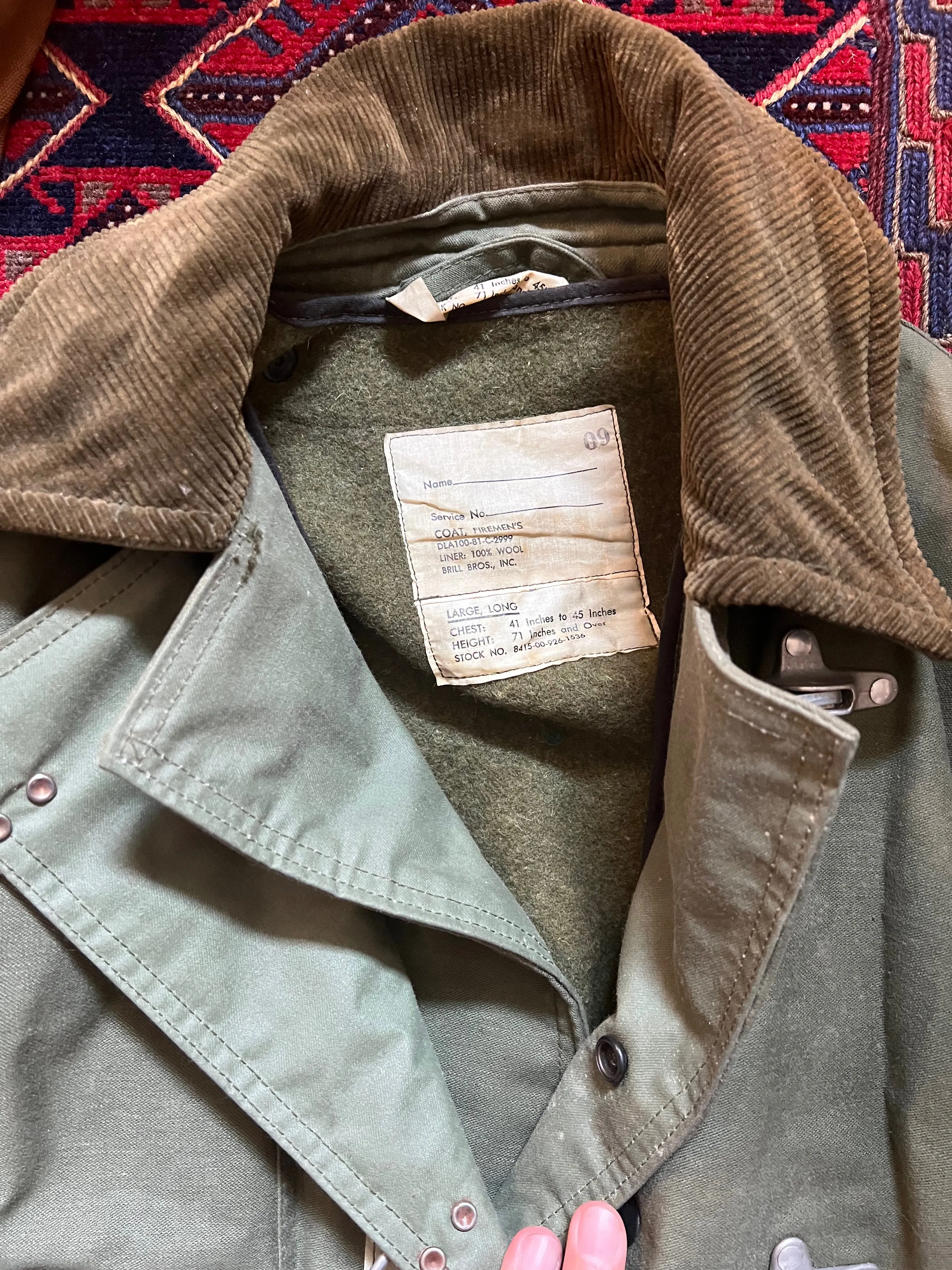 1980s U.S. Army Brill Brothers Fireman Jacket with Wool Liner