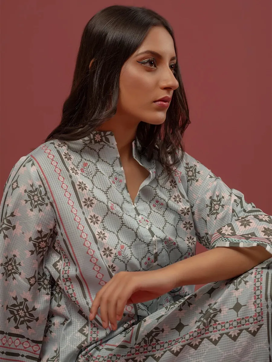 2pc - Stitched Essential Printed Lawn Silk Suit
