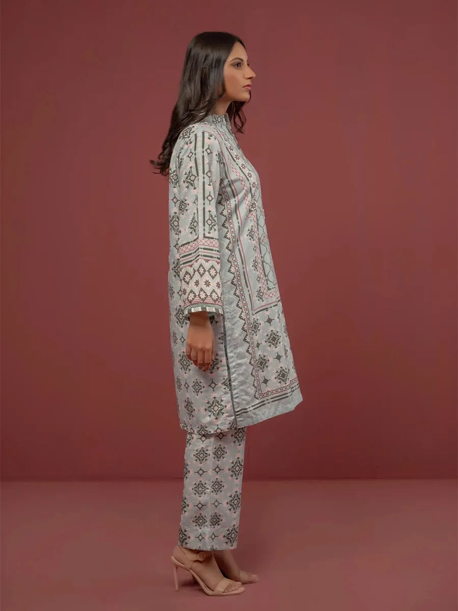 2pc - Stitched Essential Printed Lawn Silk Suit