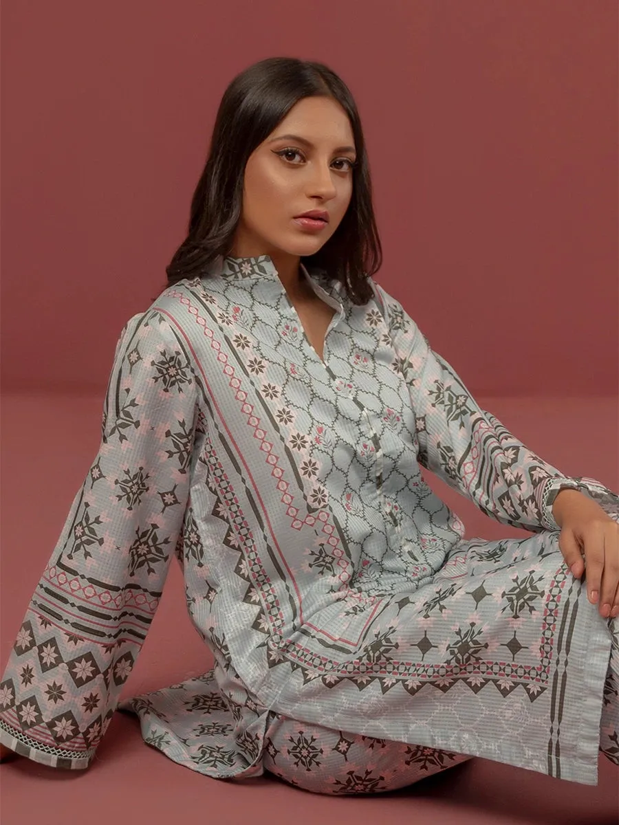 2pc - Stitched Essential Printed Lawn Silk Suit
