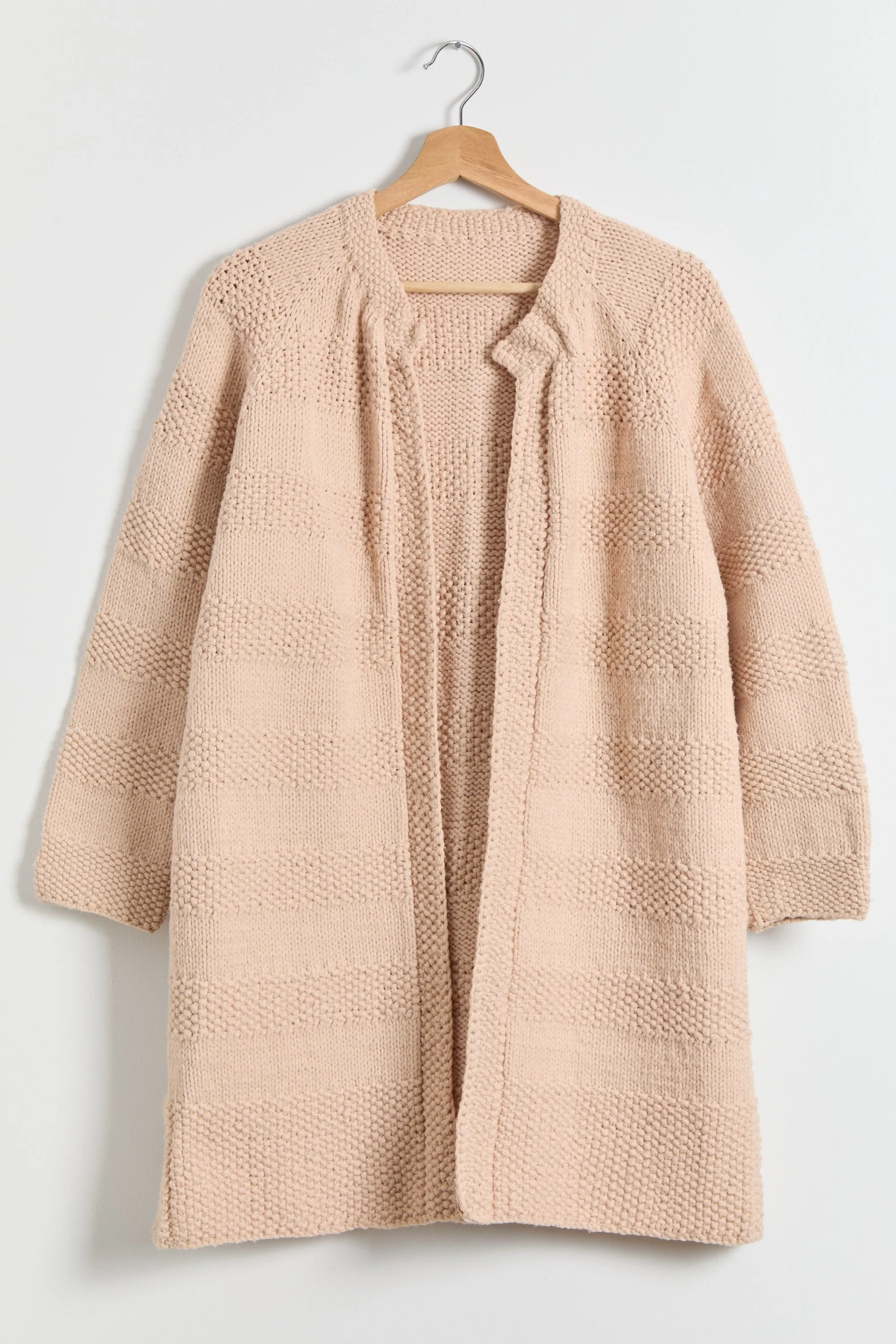 70s Beige Open Chunky Duster Cardigan L