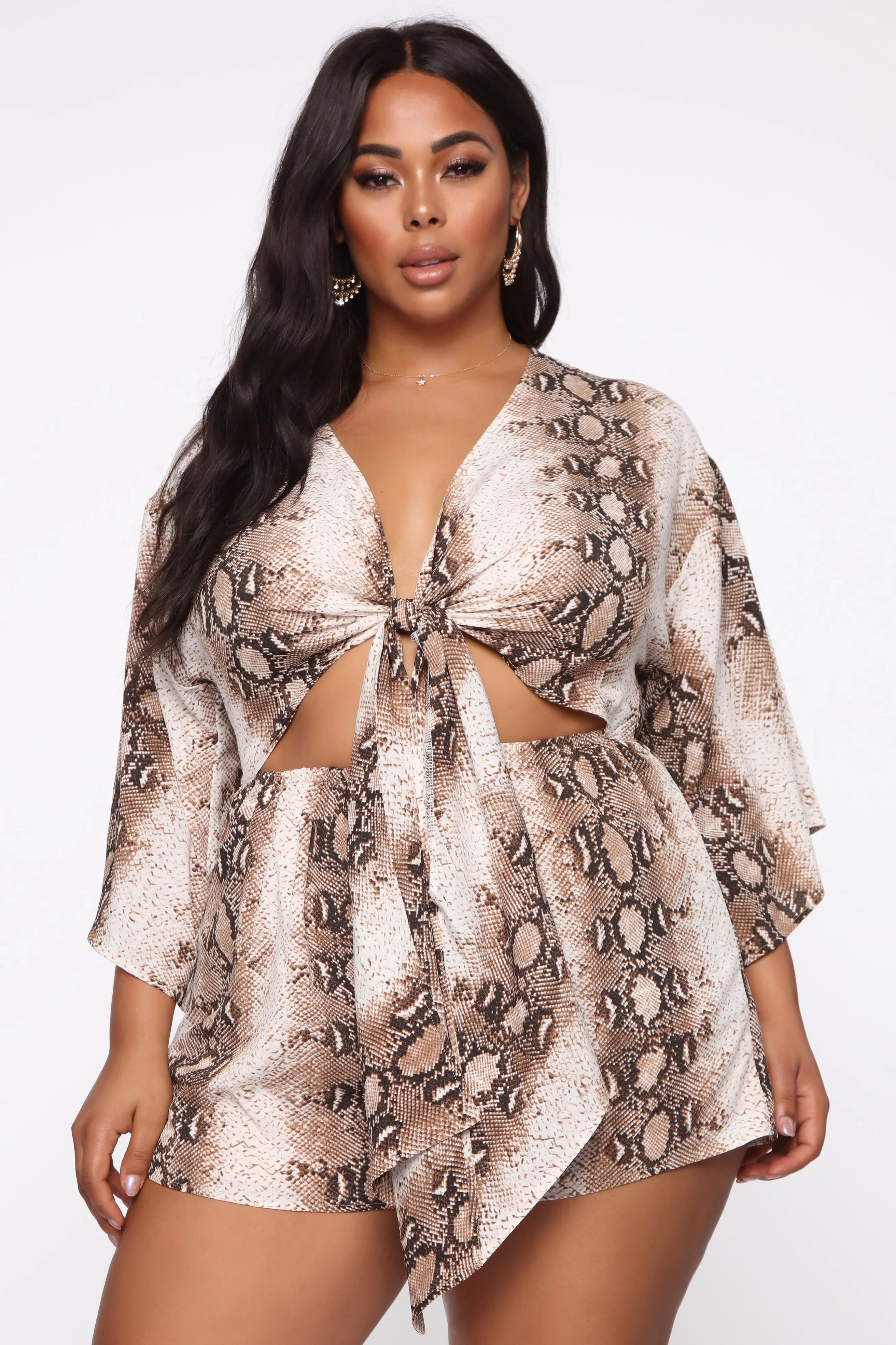 A Lil Snakey Snake Print Romper - Brown