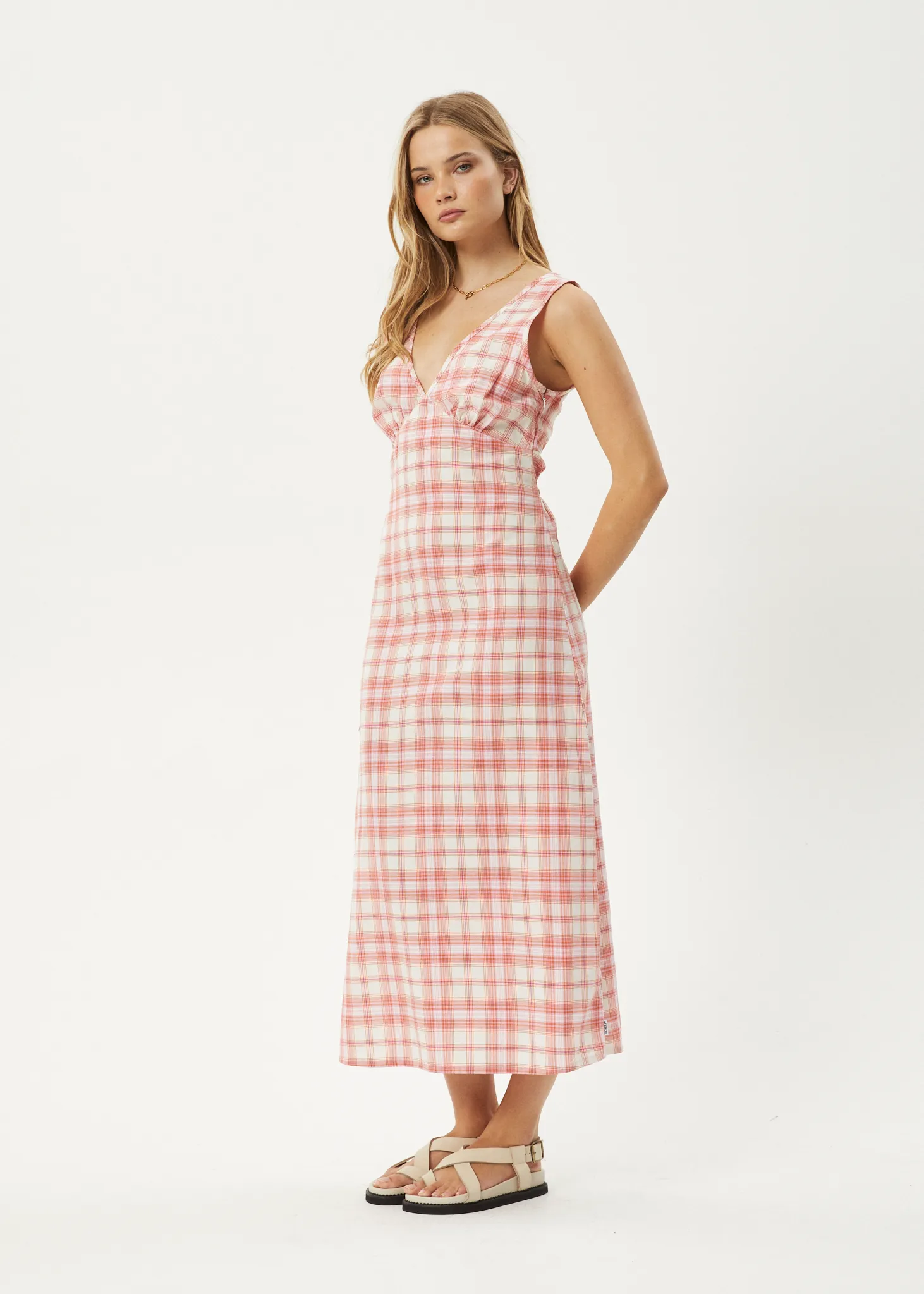 AFENDS Womens Kayla - Check Maxi Dress - Pink Check