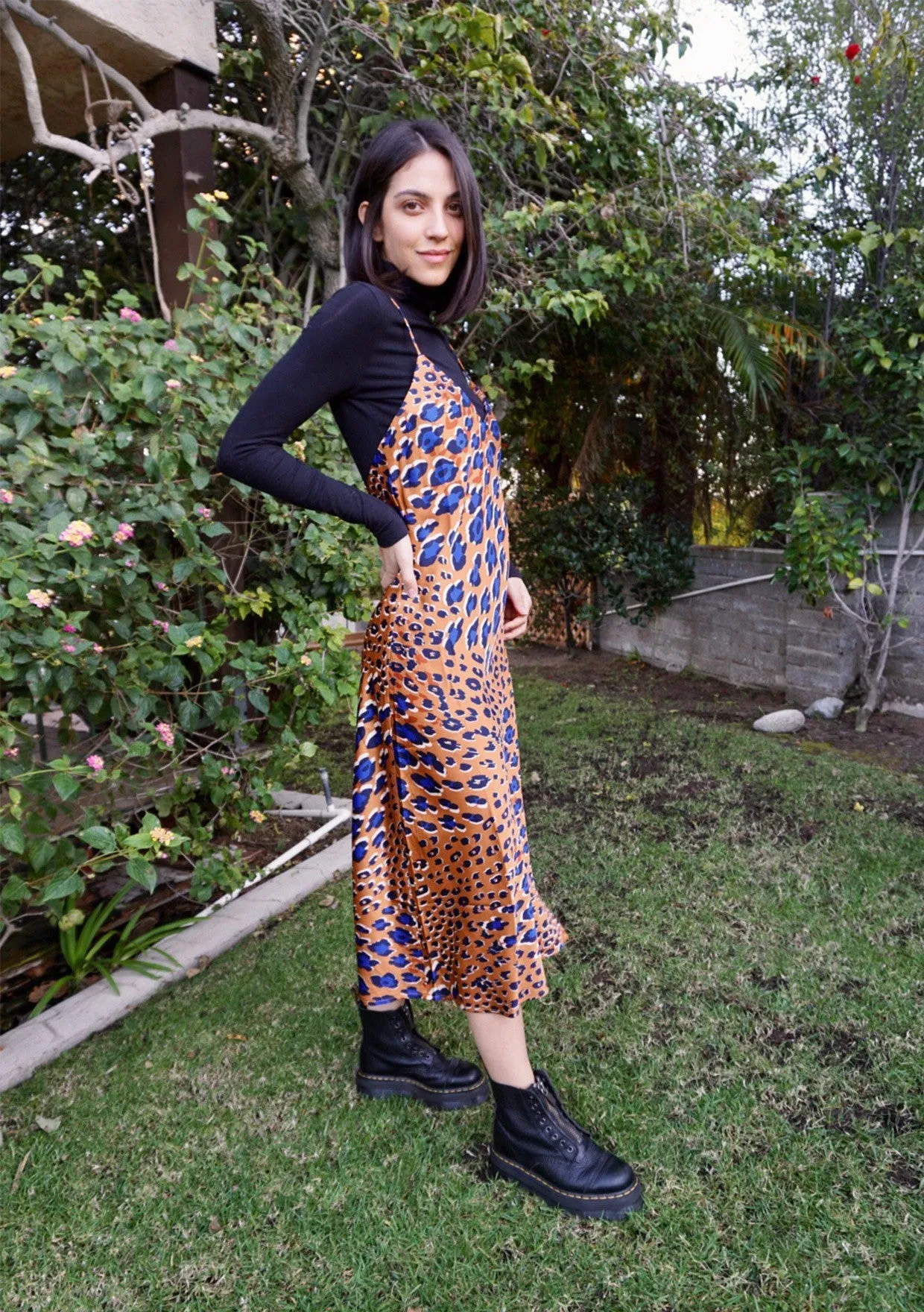 Animal Print Spaghetti Strap Cross Back Midi Dress