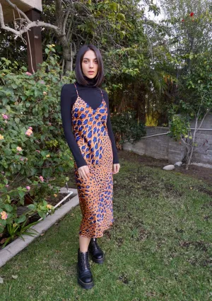 Animal Print Spaghetti Strap Cross Back Midi Dress