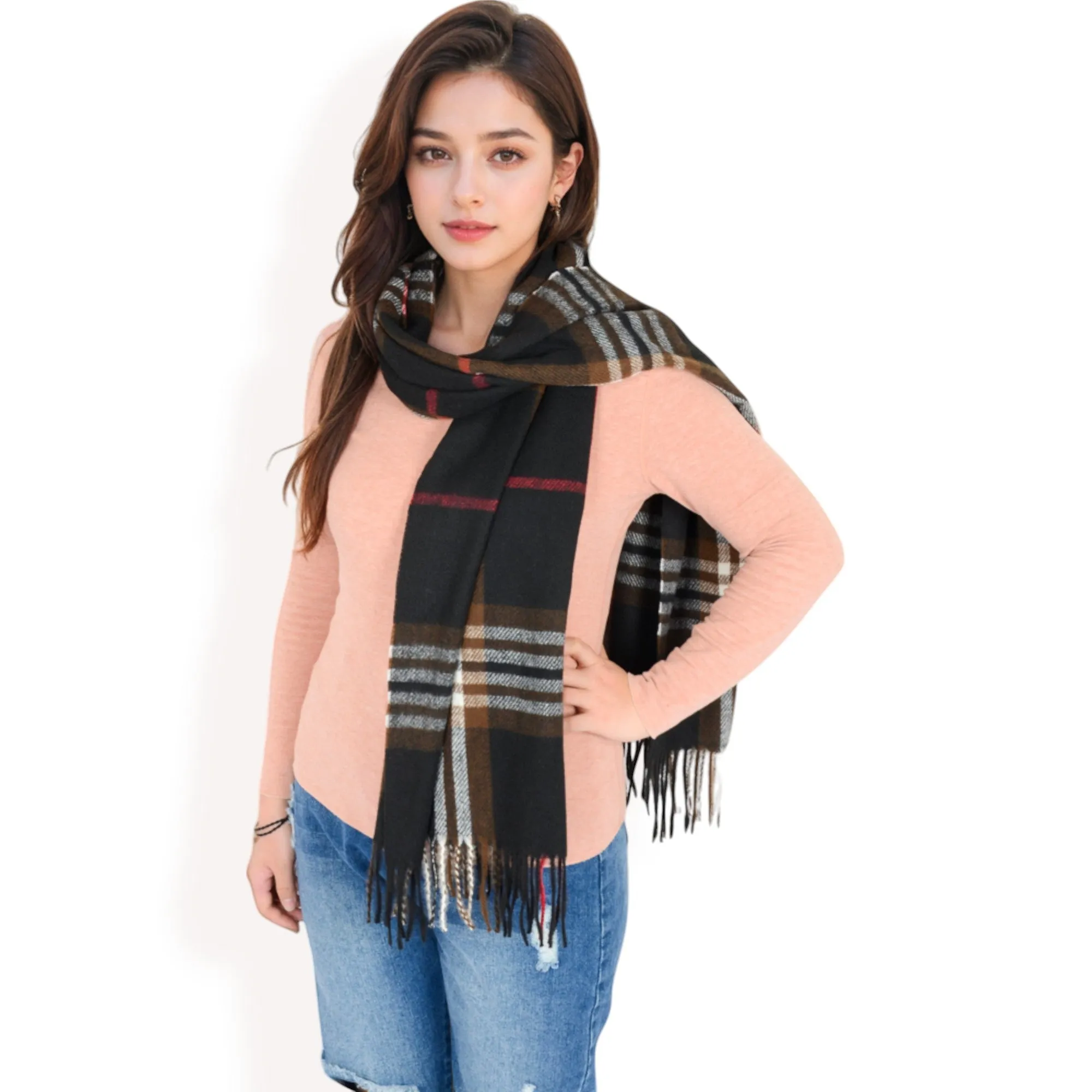 Anna-Kaci Women's Plaid Pattern Scarf with Fringed Edges and Soft Lightweight Material for Year-Round Use