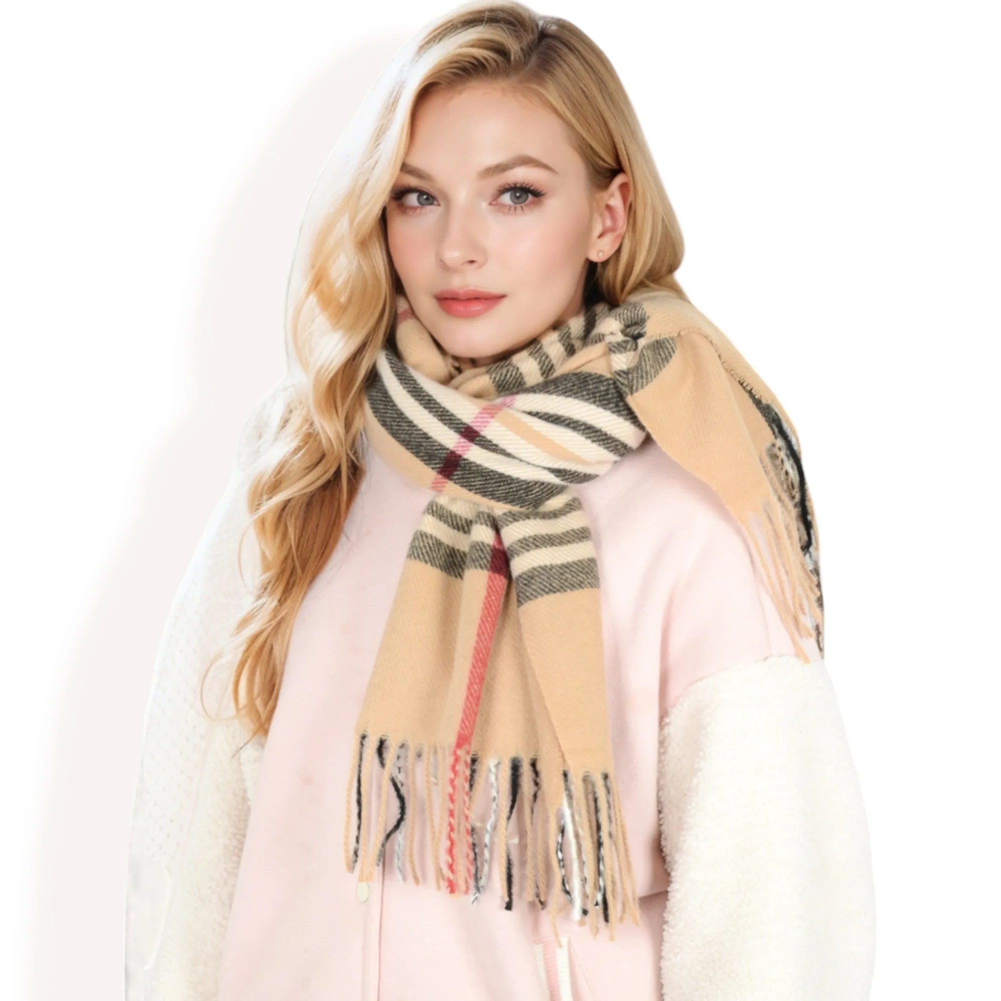 Anna-Kaci Women's Plaid Pattern Scarf with Fringed Edges and Soft Lightweight Material for Year-Round Use