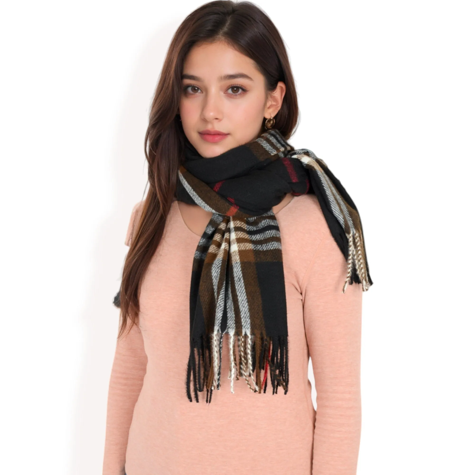 Anna-Kaci Women's Plaid Pattern Scarf with Fringed Edges and Soft Lightweight Material for Year-Round Use