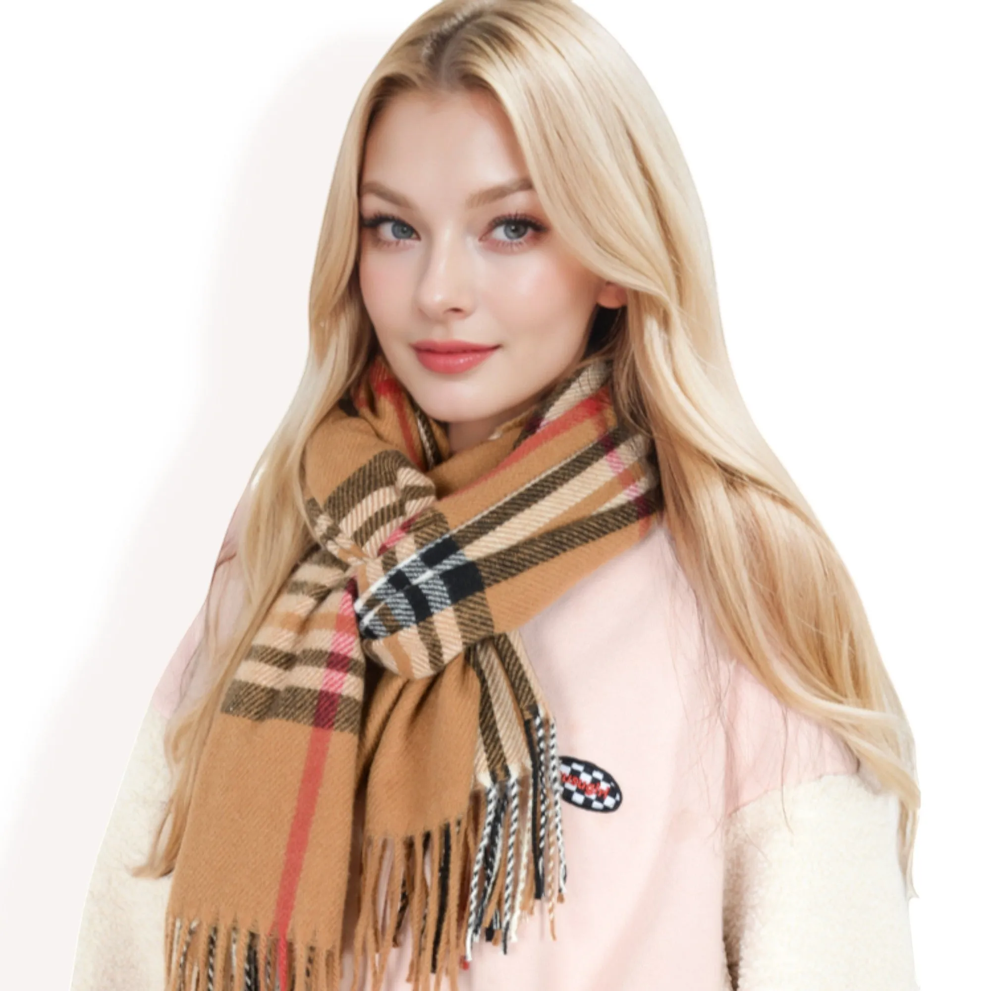 Anna-Kaci Women's Plaid Pattern Scarf with Fringed Edges and Soft Lightweight Material for Year-Round Use