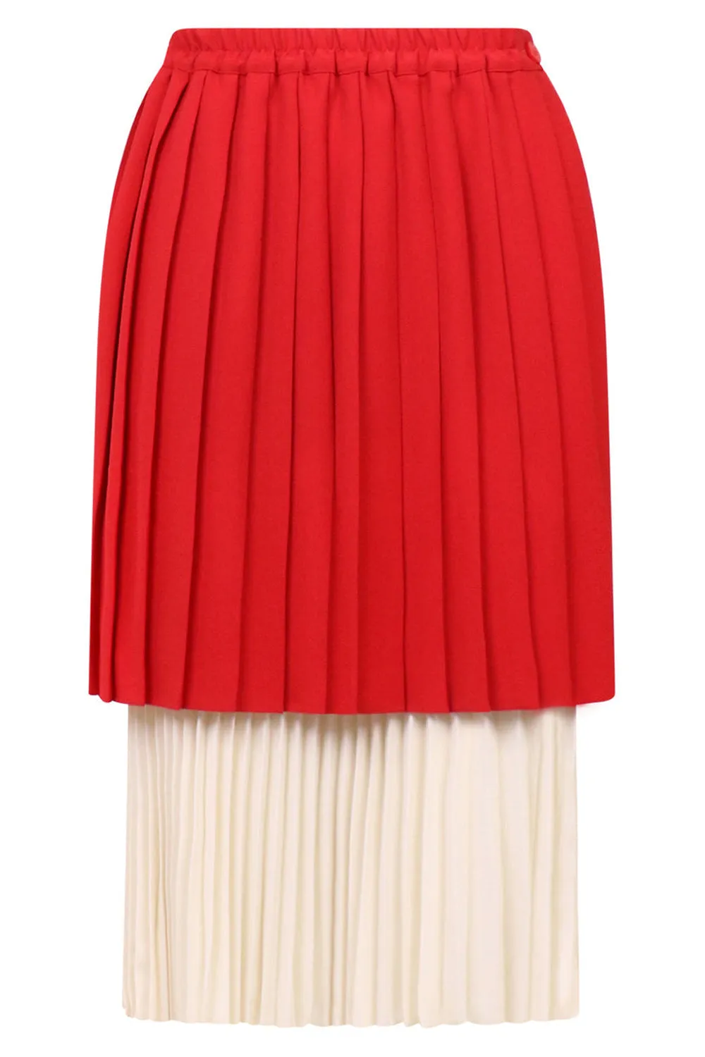 ASYMMETRIC PLEAT MIDI SKIRT | RED/CREAM