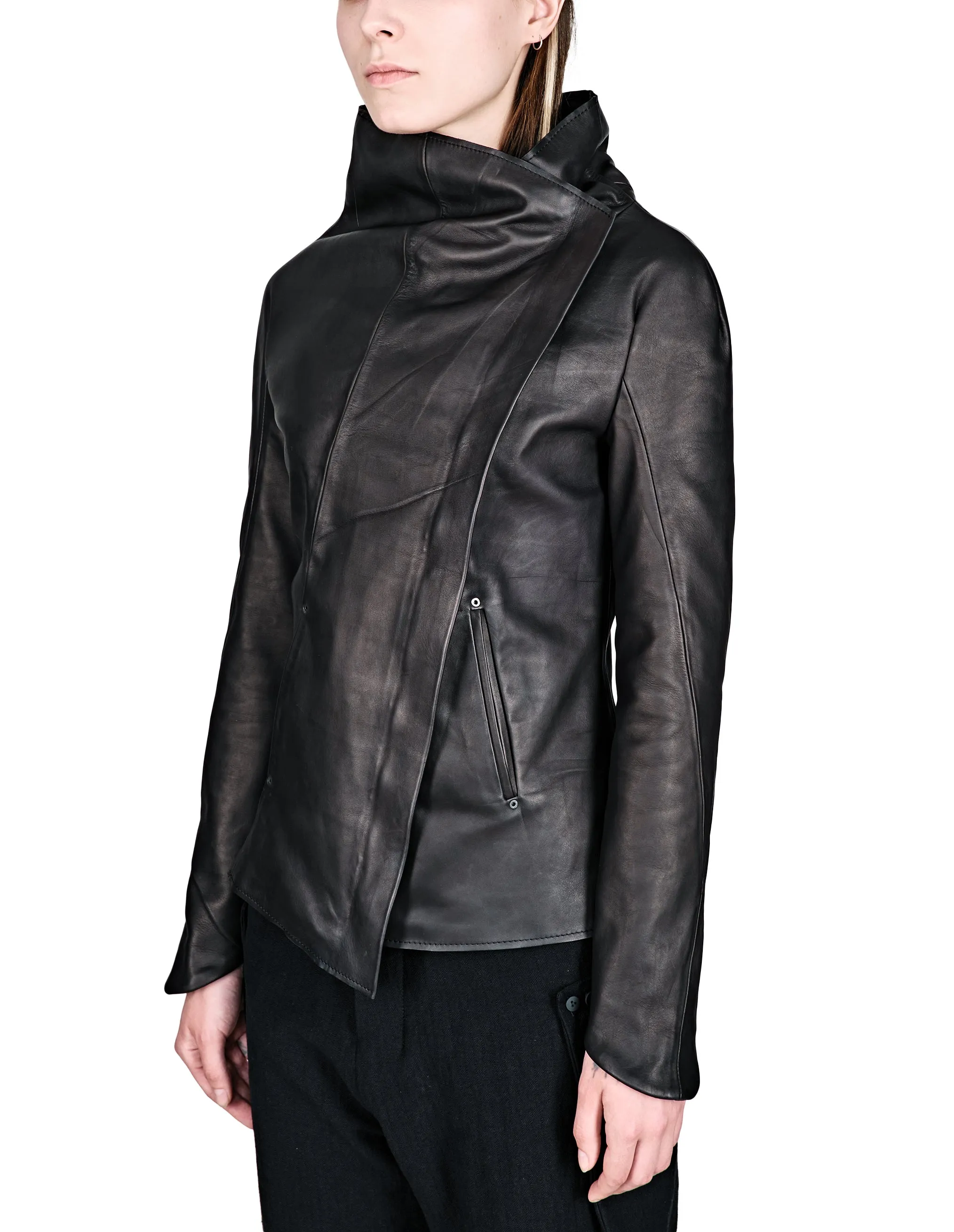 Asymmetric Zip Leather Jacket