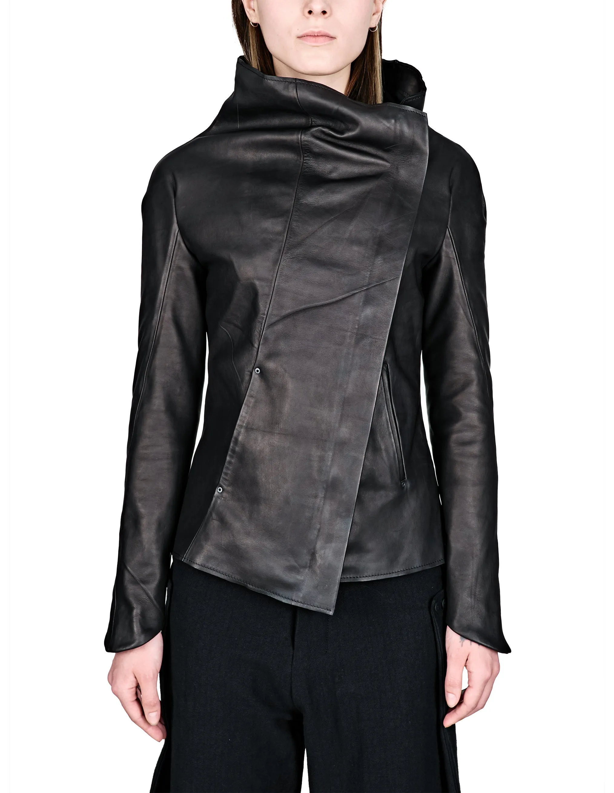 Asymmetric Zip Leather Jacket