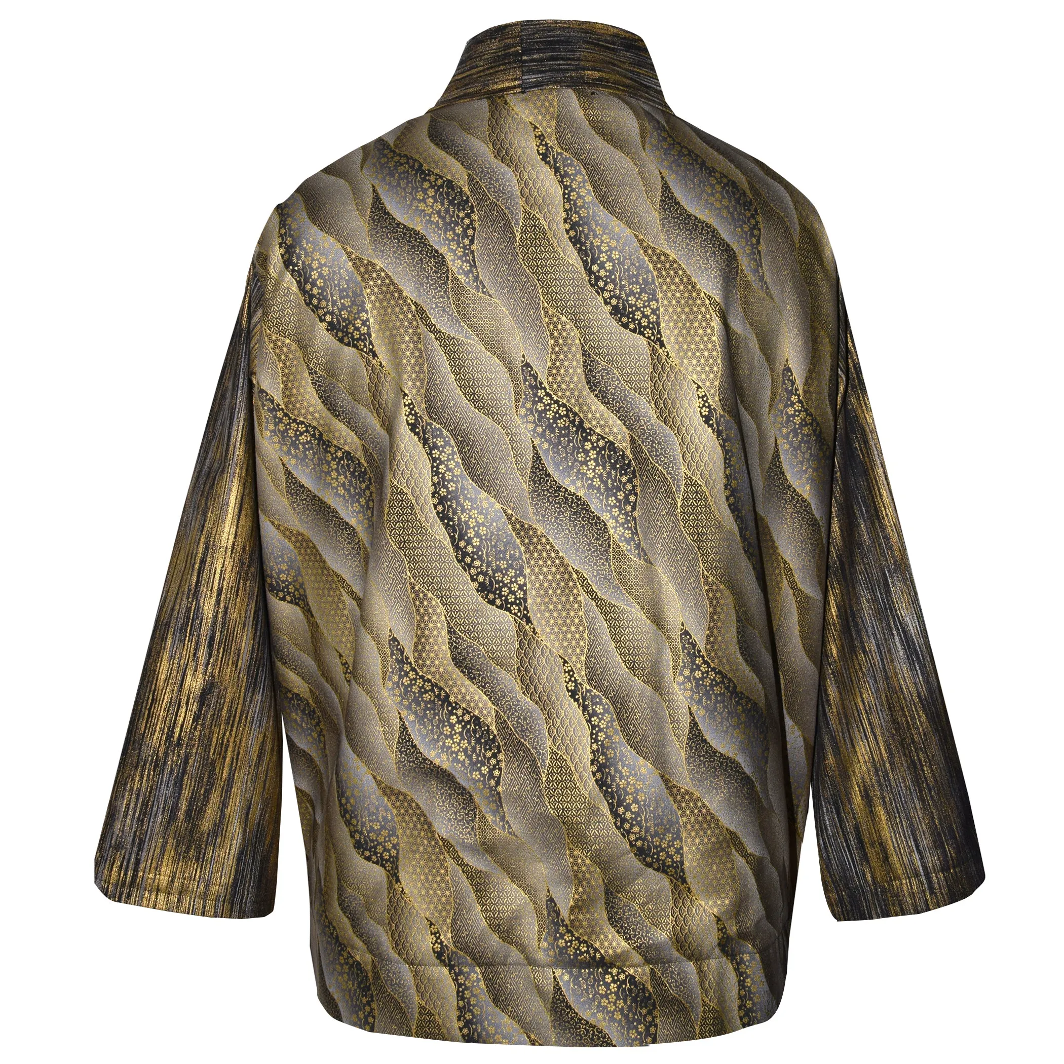 Attractive Gold Black Metallic Cotton Kimono Style Jacket with Gold Button