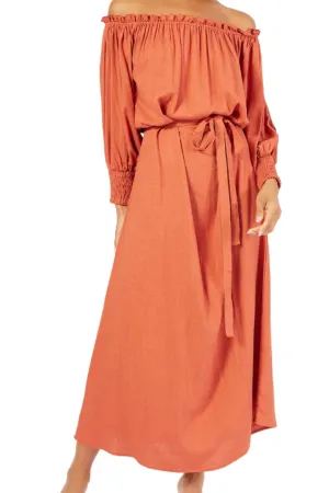 August Off Shoulder Maxi Dress in Orange
