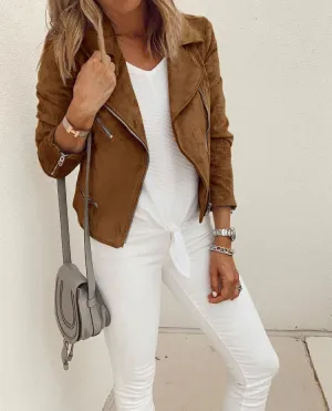 Autumn and Winter Women's Lapel Zip Short Jacket