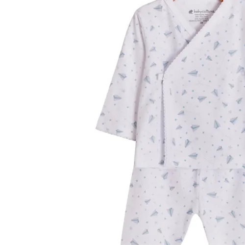 Babycottons Planes Kimono & Pants Set White & Light Blue