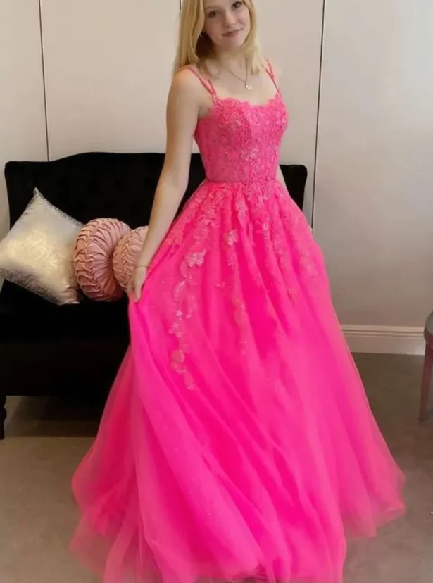 Ball Gown Criss-Cross Back Hot Pink Prom Dress