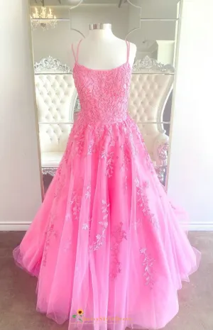 Ball Gown Criss-Cross Back Hot Pink Prom Dress