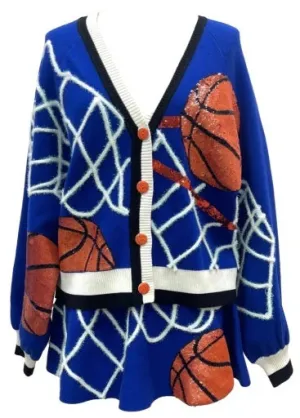 Basketball Net Button Up Cardigan - Royal Blue
