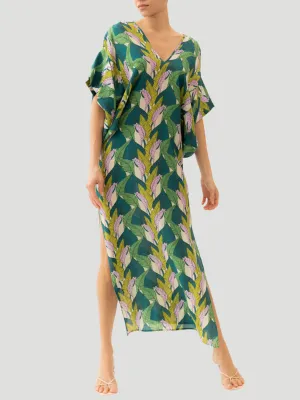 Beatriz Silk Magic Leaves Kaftan Dress