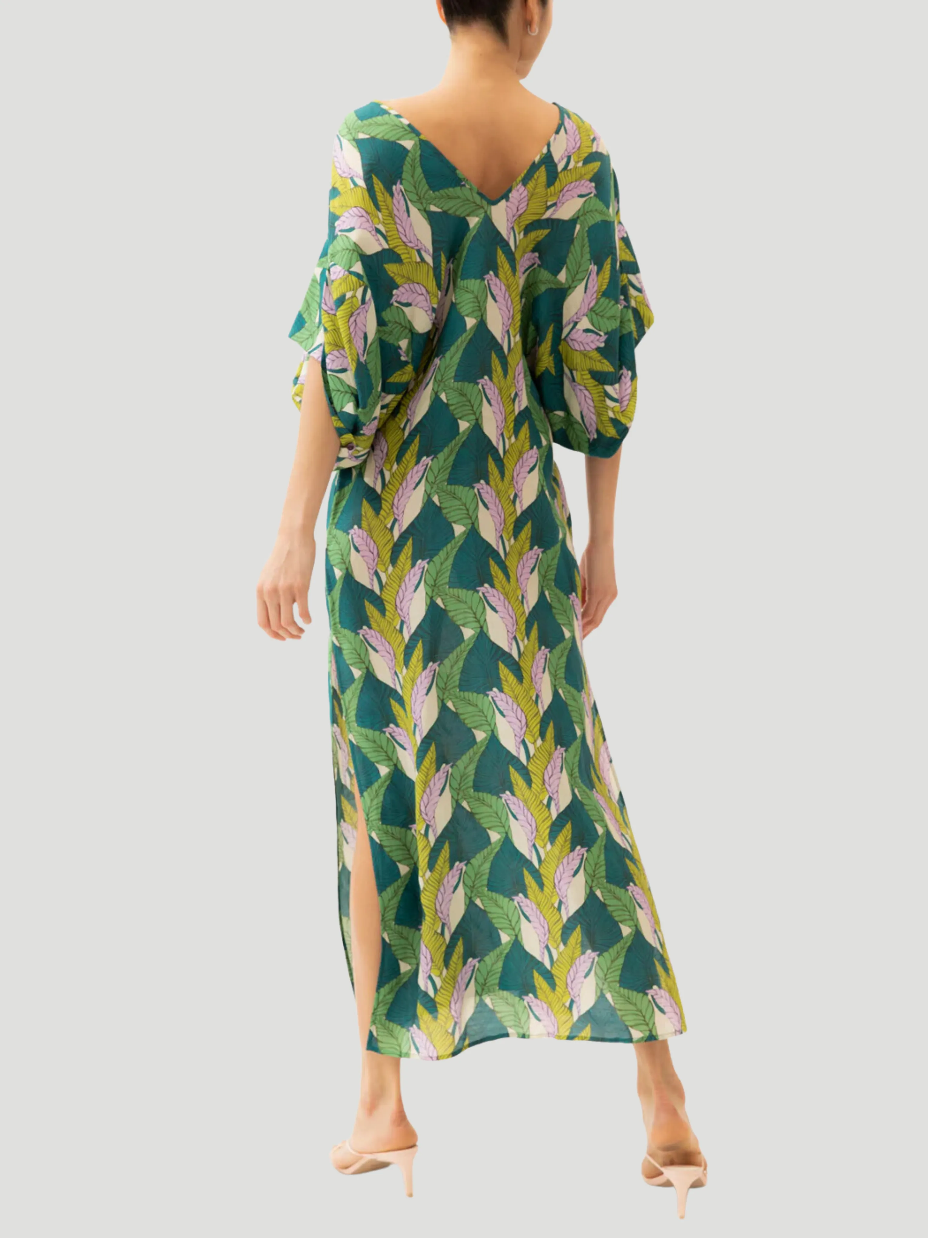 Beatriz Silk Magic Leaves Kaftan Dress