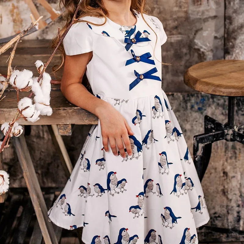 Birds & Bows Dress, 3-14 Yrs