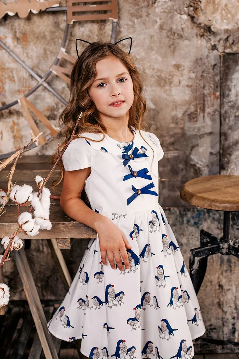 Birds & Bows Dress, 3-14 Yrs