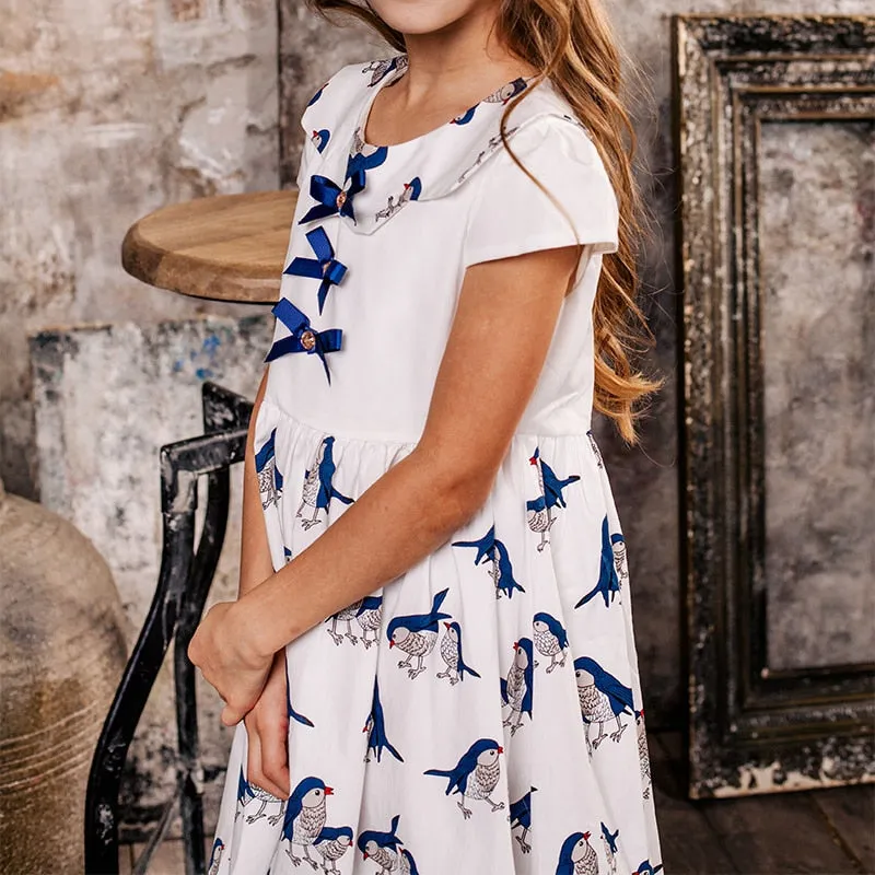 Birds & Bows Dress, 3-14 Yrs