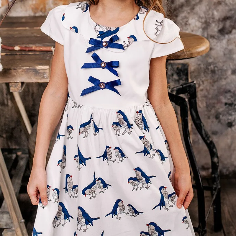 Birds & Bows Dress, 3-14 Yrs