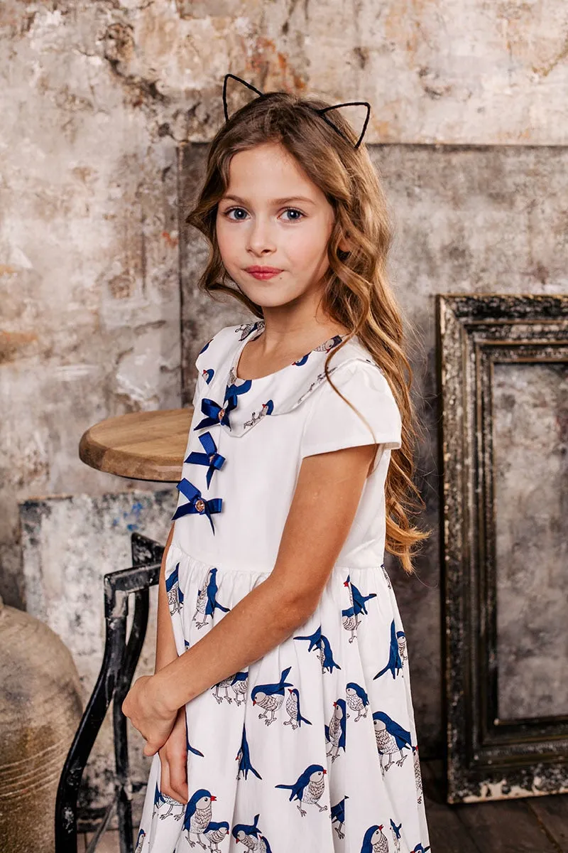 Birds & Bows Dress, 3-14 Yrs